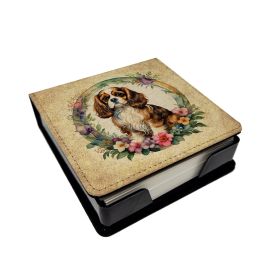 Cavalier Spaniel and Flowers PU Leather Note Paper Holder with Artist-Designed Cover, Desk Accessory, Office Gift