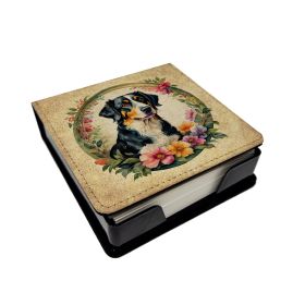 Appenzeller Sennenhund and Flowers PU Leather Note Paper Holder with Artist-Designed Cover, Desk Accessory, Office Gift