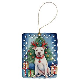 Pit Bull Terrier Christmas Reindeer Porcelain Ornament Christmas Tree Hanging Decorations for Home Christmas Holiday, Rectangle, Gift, Multicolor