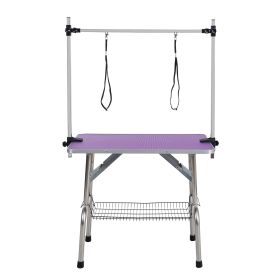 36" Folding Dog Pet Grooming Table Stainless Steel Frame Rubber Mat on Board with Adjustable Arm and Clamps pet dog Cat Grooming Table (PURPLE COLOR) (Color: Purple)